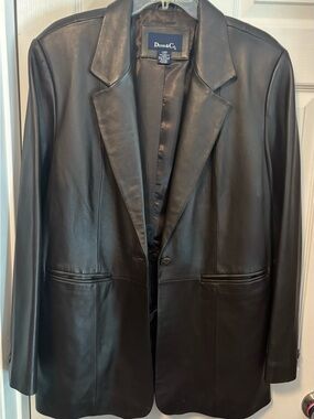 Dark Brown Denim & Co Leather Blazer Jacket - Large